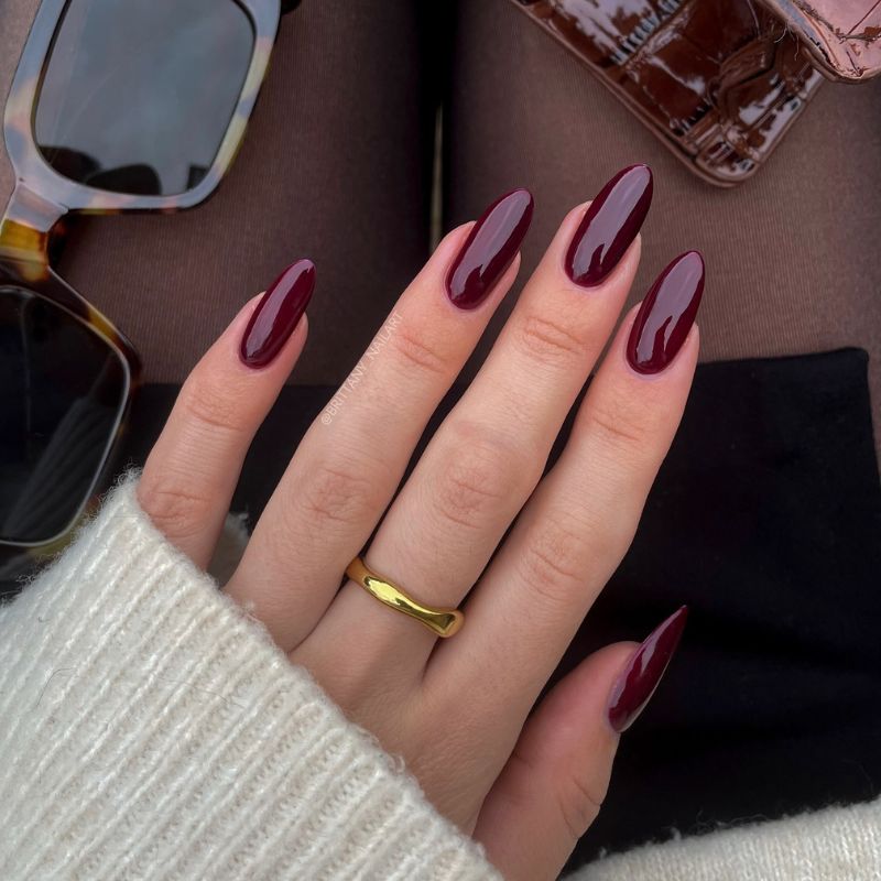 Deep Burgundy Almond Nails
