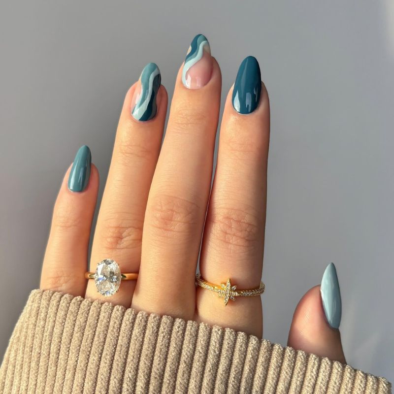 Teal Ocean Wave Nails