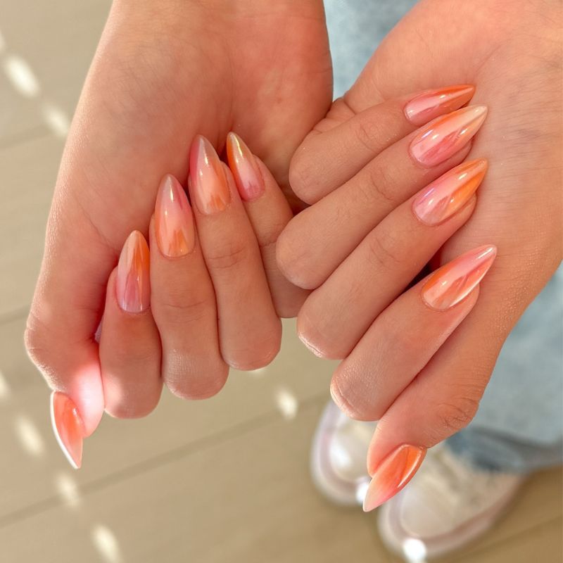 Peach Chrome Aura Nails