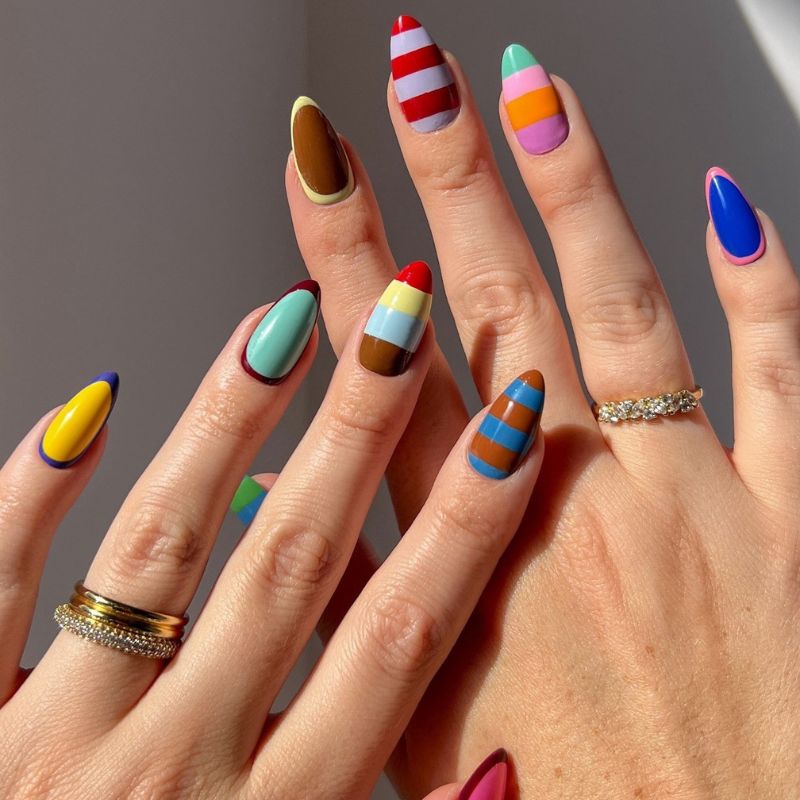 Playful Multicolored Striped Nails
