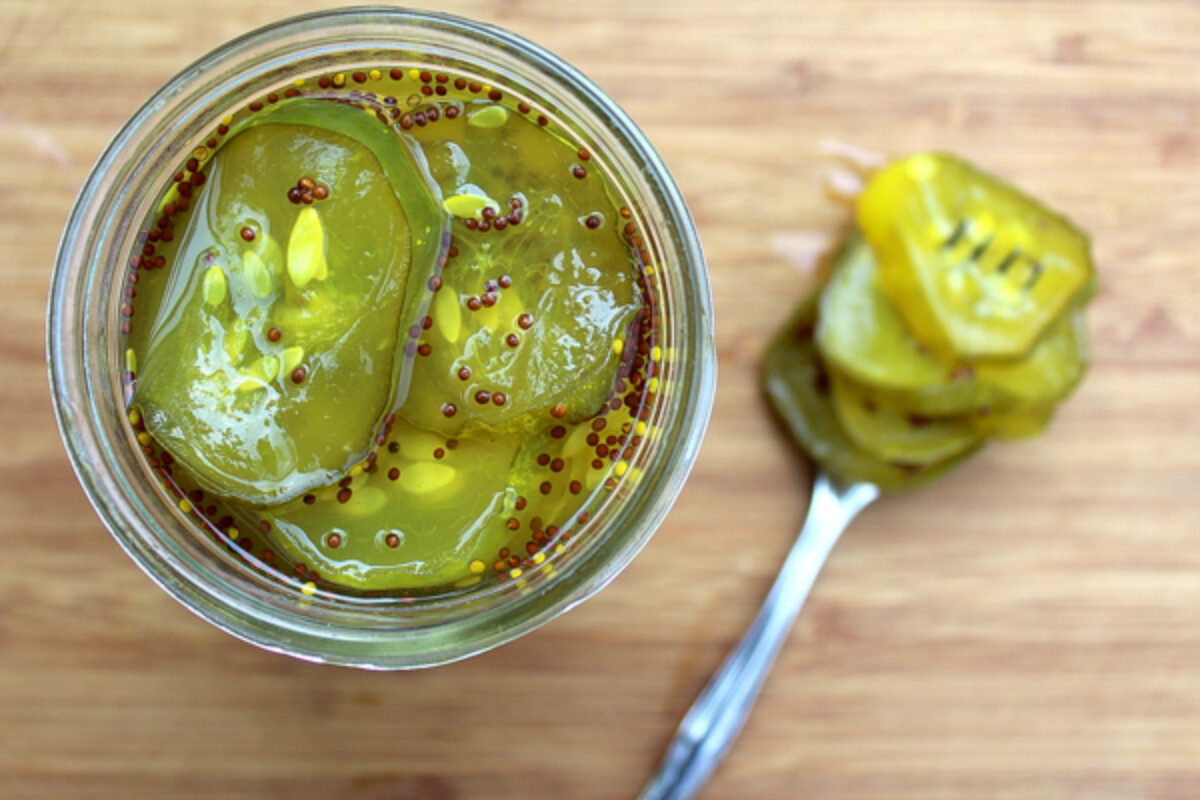 Jars of home canned bread and butter pickles