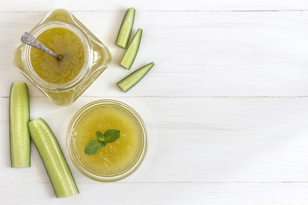 Jars of cucumber mint jam