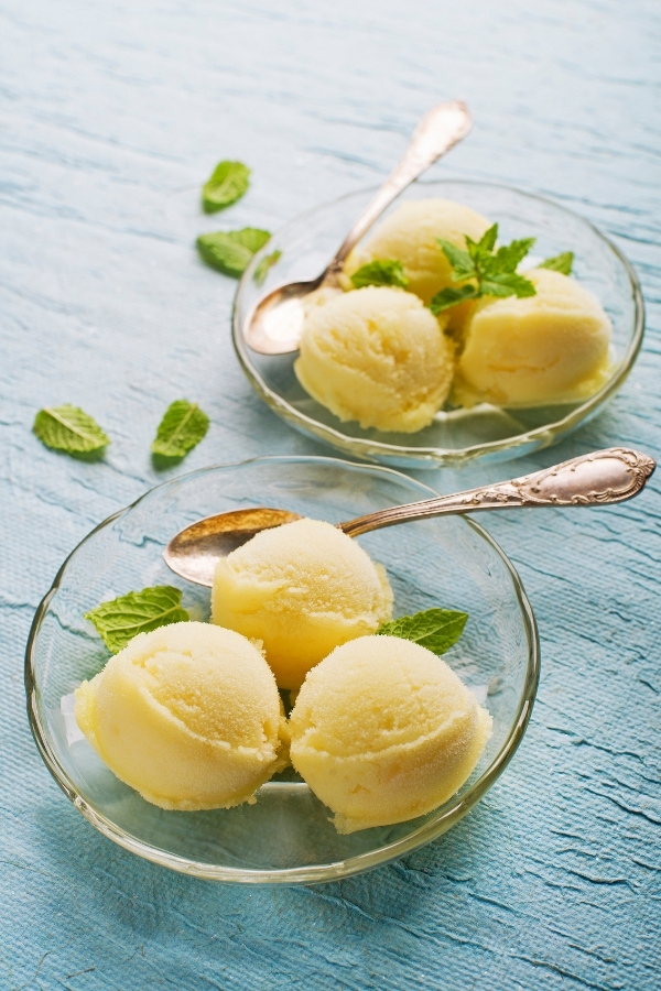 Scoops of homemade cucumber sorbet