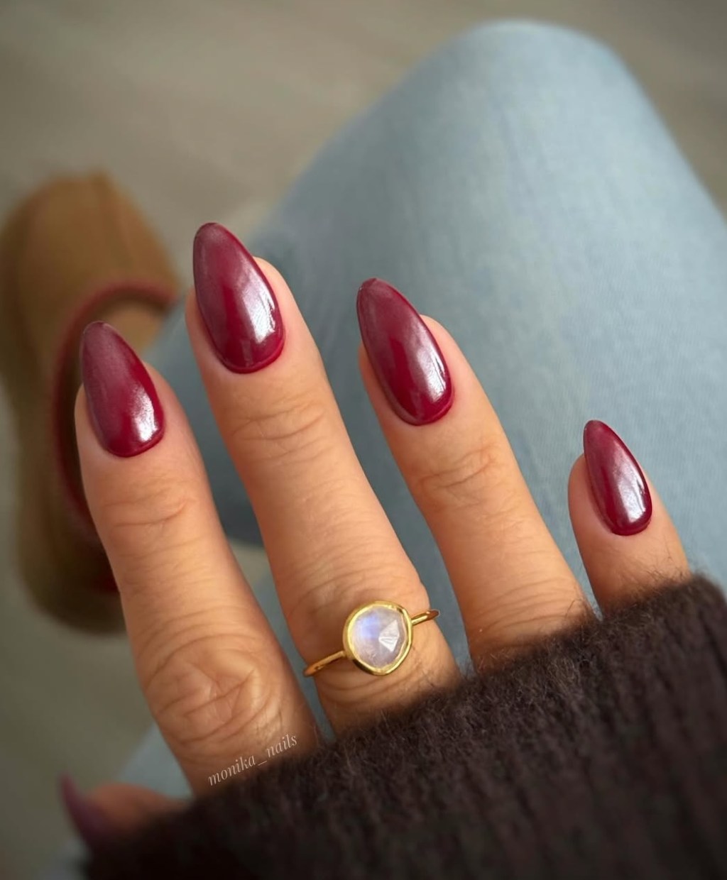 cute shimmery burgundy trendy simple nail designs