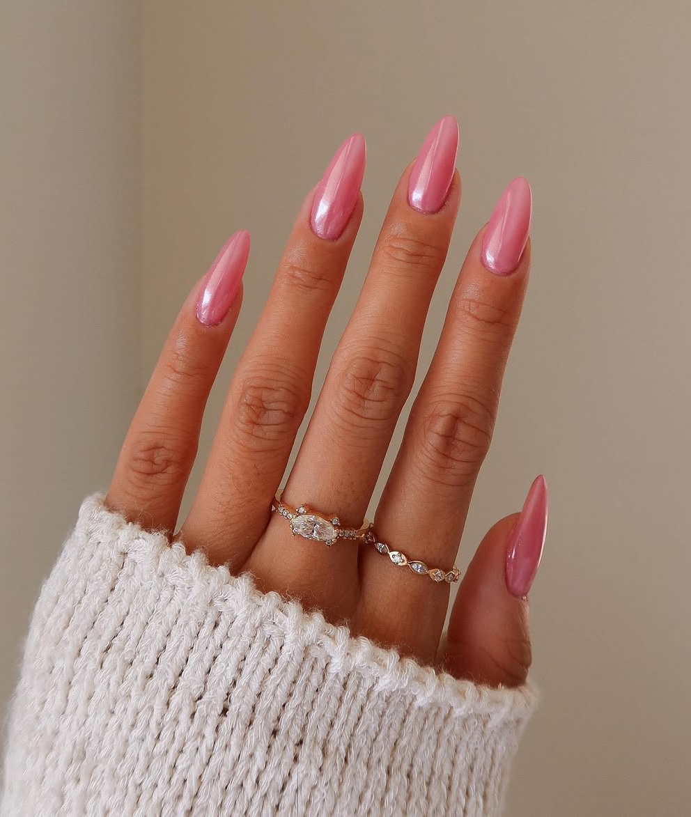 cute shimmery pink trendy simple nails