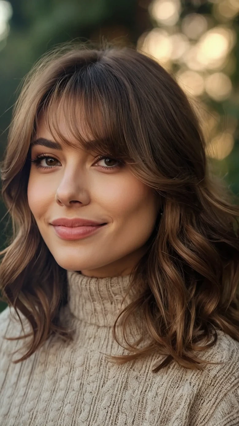Romantic Wavy Hair with Blunt Bangs