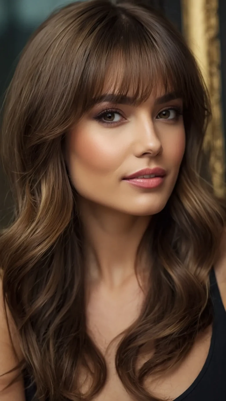 Glossy Wavy Lob with Blunt Bangs