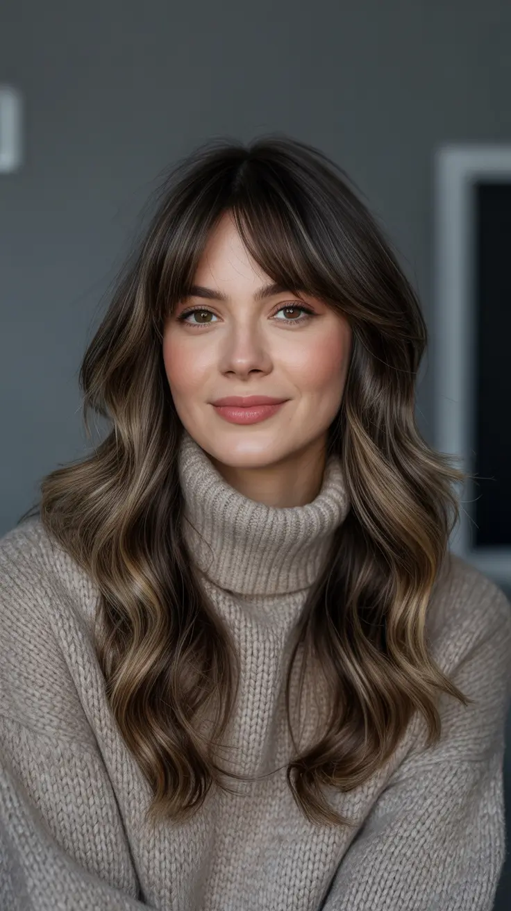 Romantic Wavy Layers with Bangs