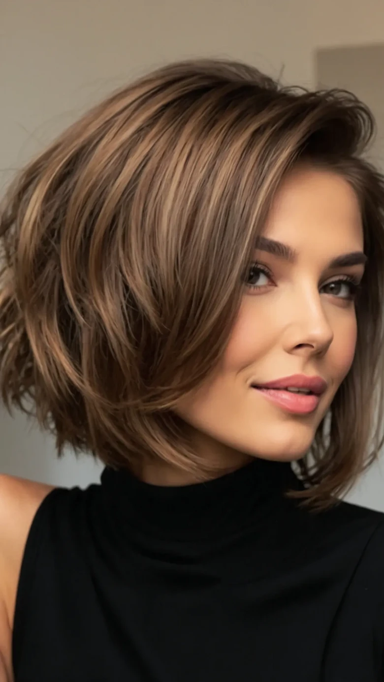 Sleek Honey-Blonde Bob with Bangs